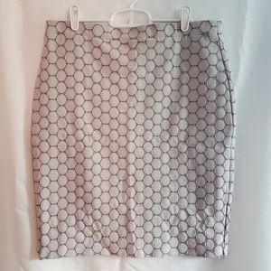 Womens Leota Off White Black Print Elastic Waistband Stretch Pencil Skirt Size L